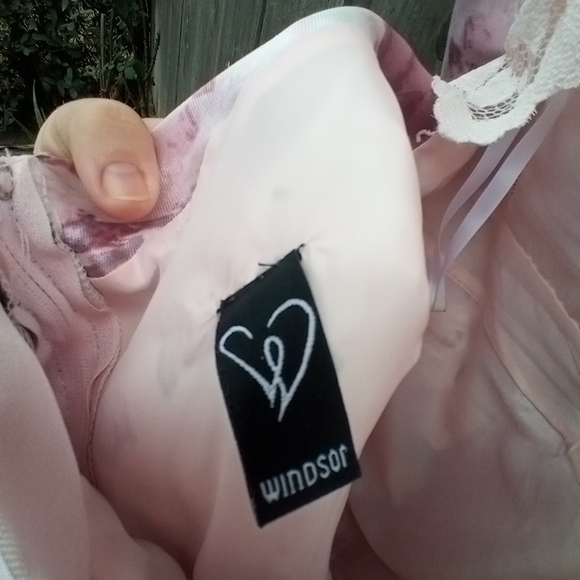 Windsor Floral Pink Satin Lace A Line Dress Junior Sz 7/8 Zip Sleeveless V Neck - Picture 10 of 13